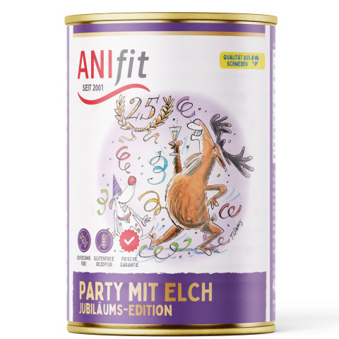 Hund Hundefutter Nassfutter Party mit Elch 400g 6 Stück -1- Anifit