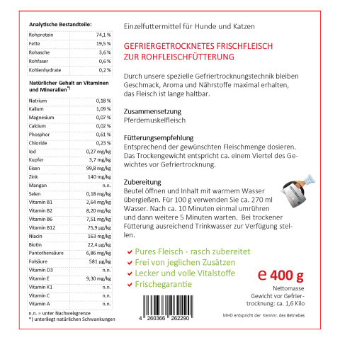 Hund Katze B.A.R.F. Hundefutter Easy Barf Pferd 400g 1 Stück -2- Anifit