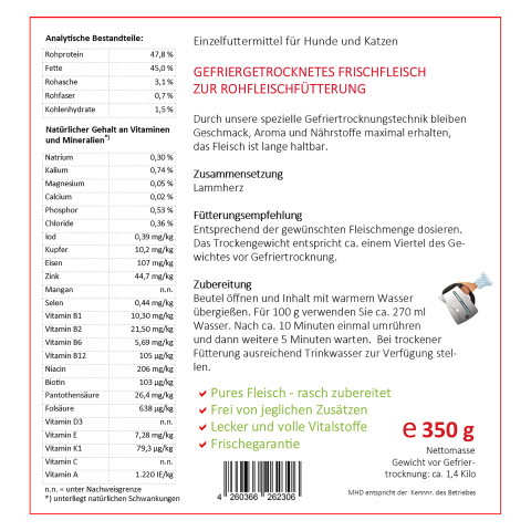 Hund Katze B.A.R.F. Hundefutter Easy Barf Lammherz 350g 1 Stück -3- Anifit