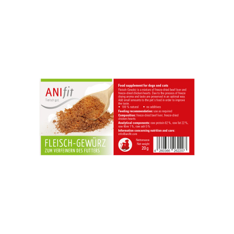 Hund Katze B.A.R.F. Hundefutter Nahrungsergänzungen Snacks Fleisch-Gewürz 20g 1 Stück -4- Anifit